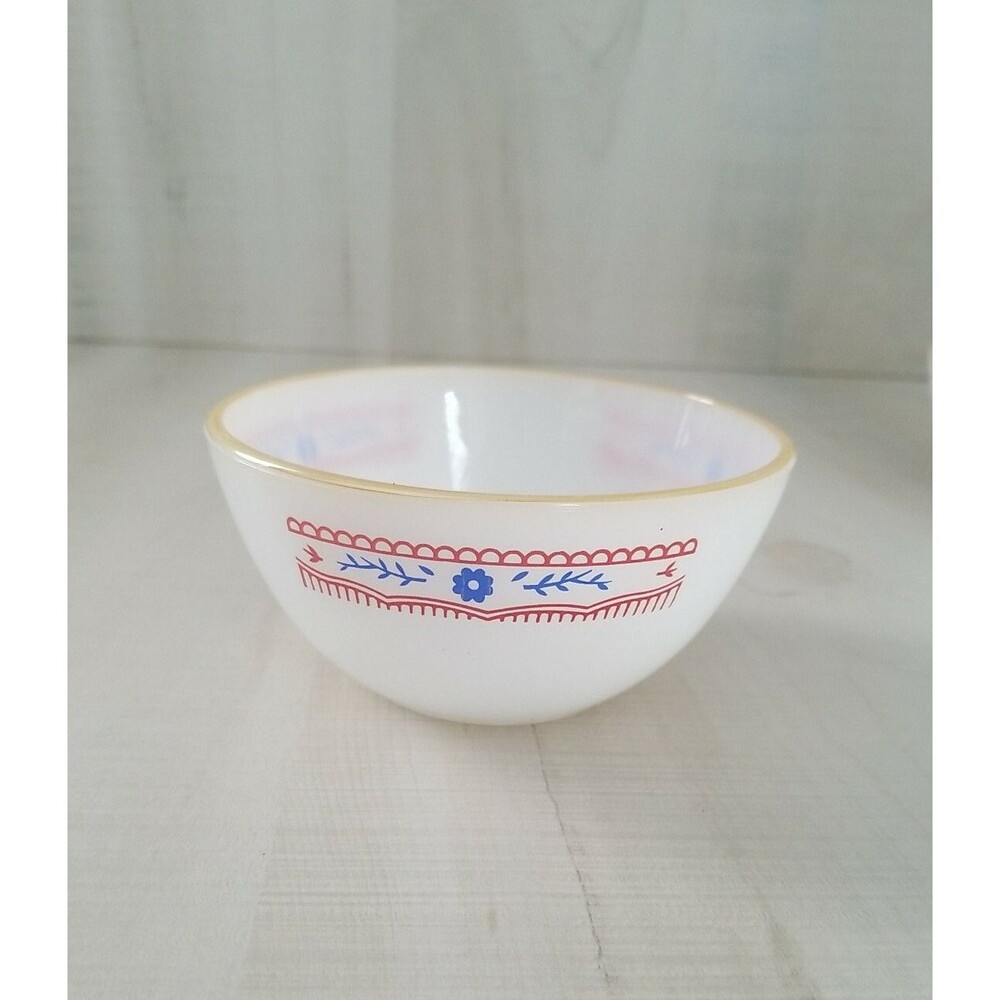 2 Old Vintage Termocrisa Mexico dessert 4 1/2" White Milk & blue/red Glass Bowl
